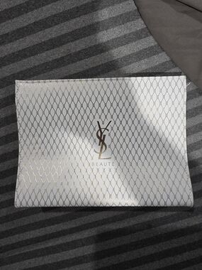 YVES SAINT LAURENT White & Gold Cosmetic Pouch